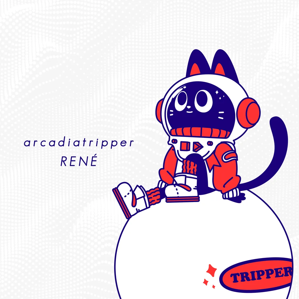 흰색 행성 위에 앉은 트리퍼와 arcadiatripper 문구가 있는 레네 RENÉ 앨범 커버