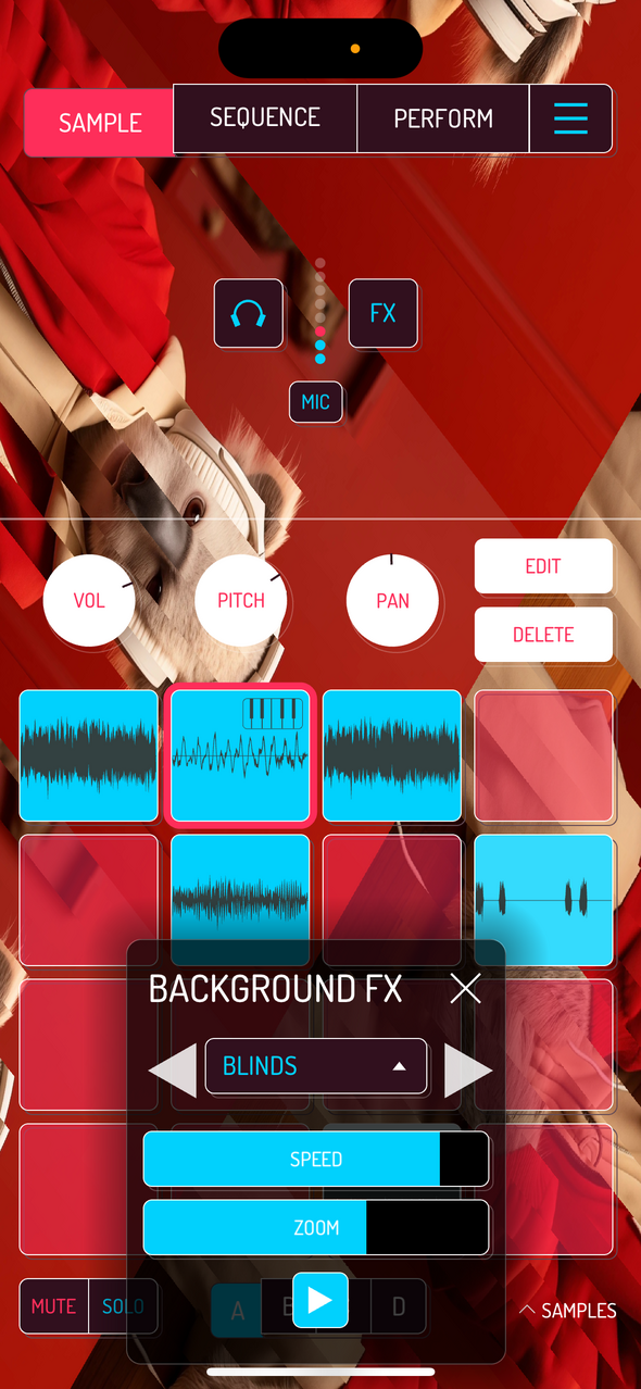 Background FX blinds — Phone 화면