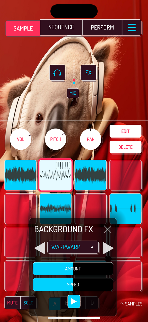 Background FX Warpwarp — Phone 화면