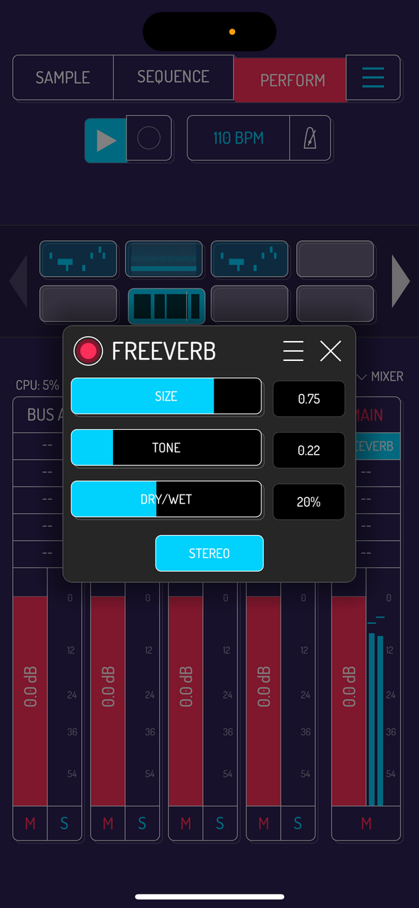 Freeverb effect — Phone 화면