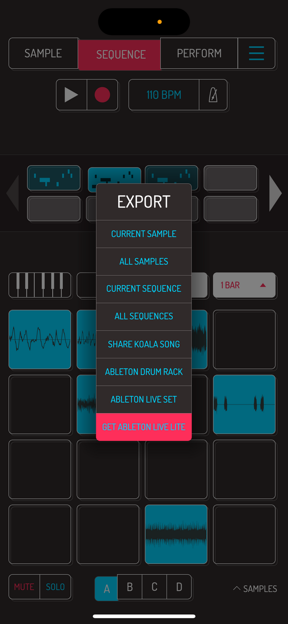 Export menu — Phone 화면