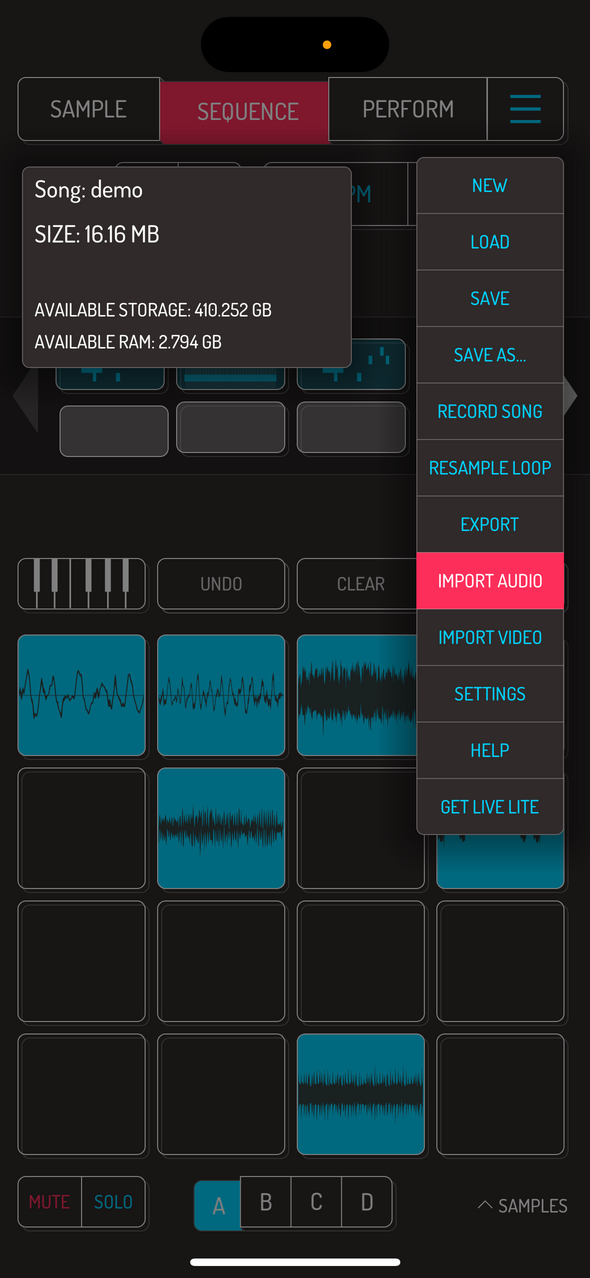 Import file from menu — Phone 화면