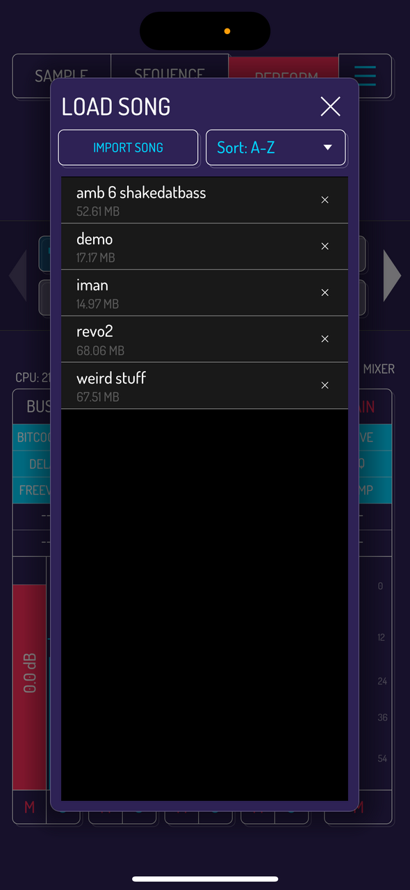 Load song screen — Phone 화면