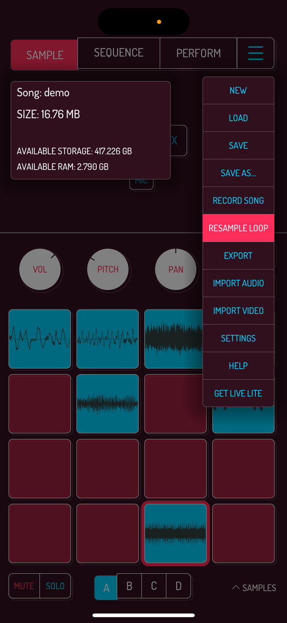 Resample option — Phone 화면