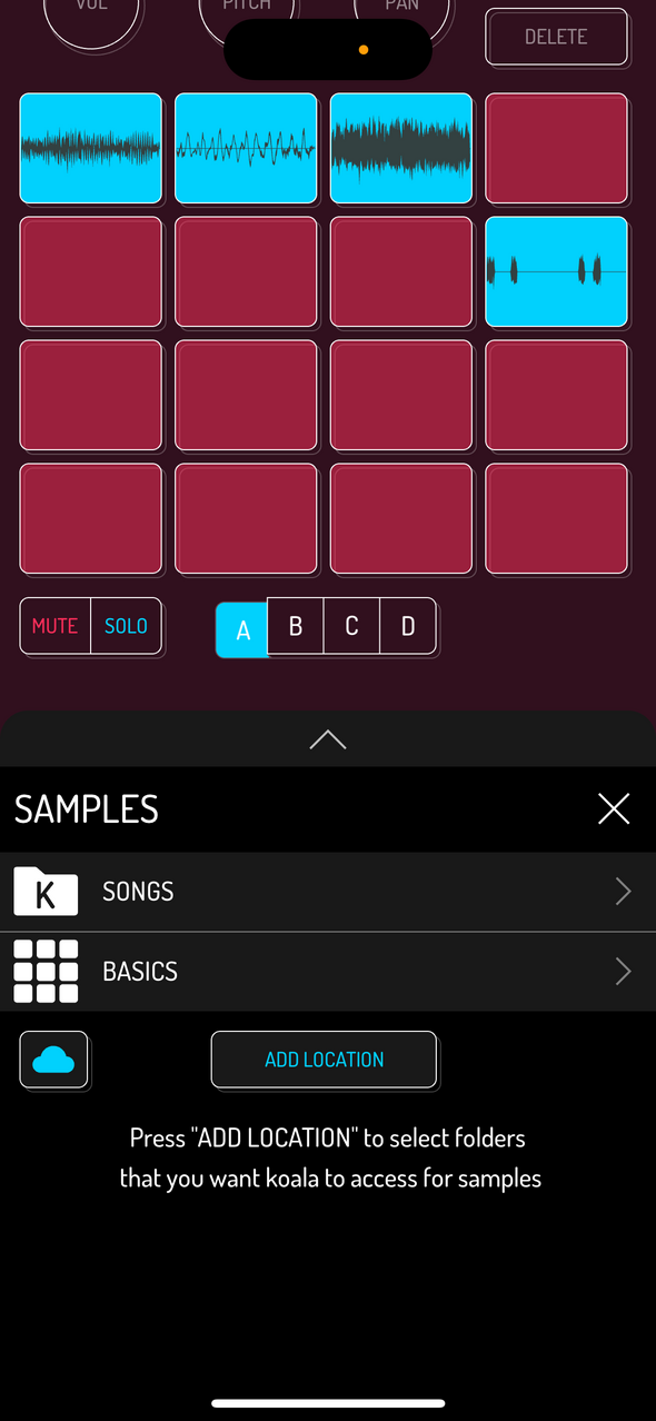 Samples browser — Phone 화면