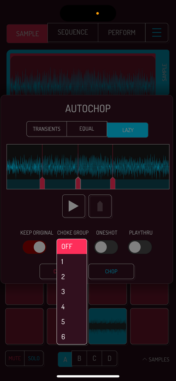 Autochop controls — Phone 화면
