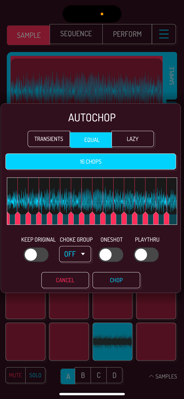 Autochop equal mode — Phone 화면