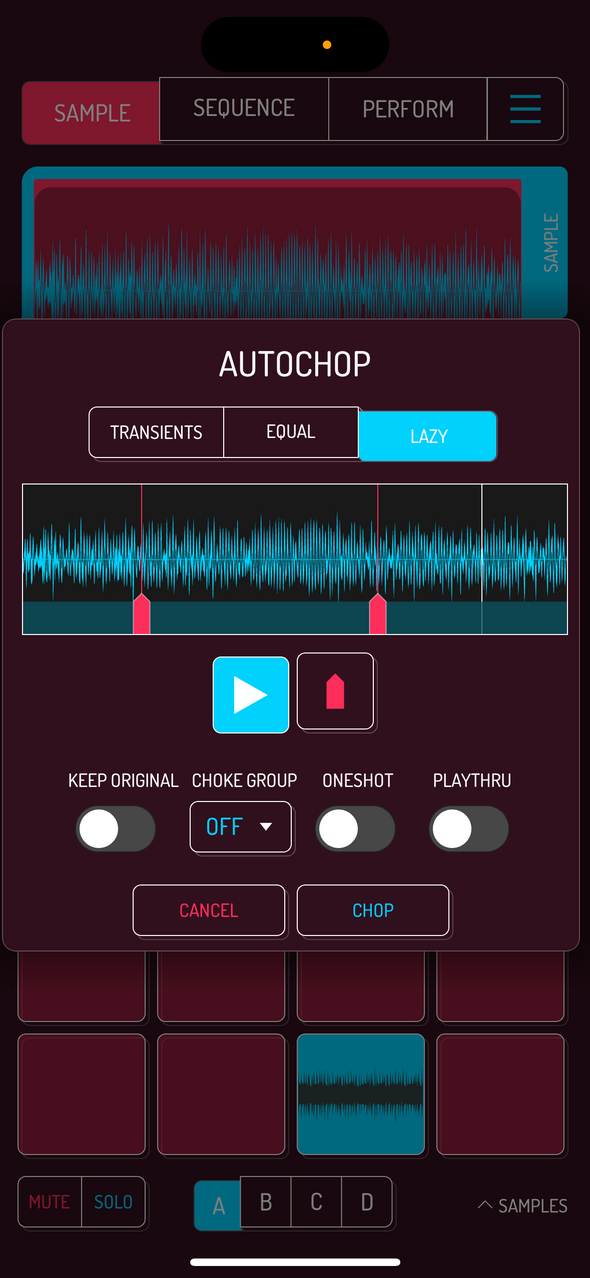 Autochop lazy mode — Phone 화면