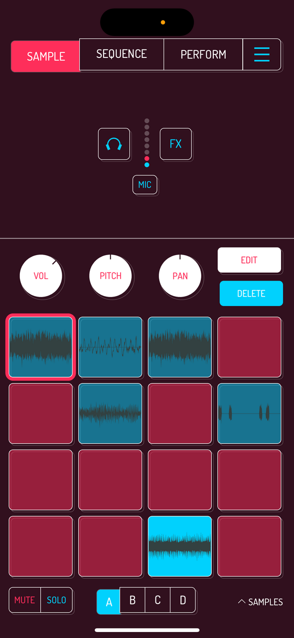 Hold DELETE and tap pads to delete immediately — Phone 화면