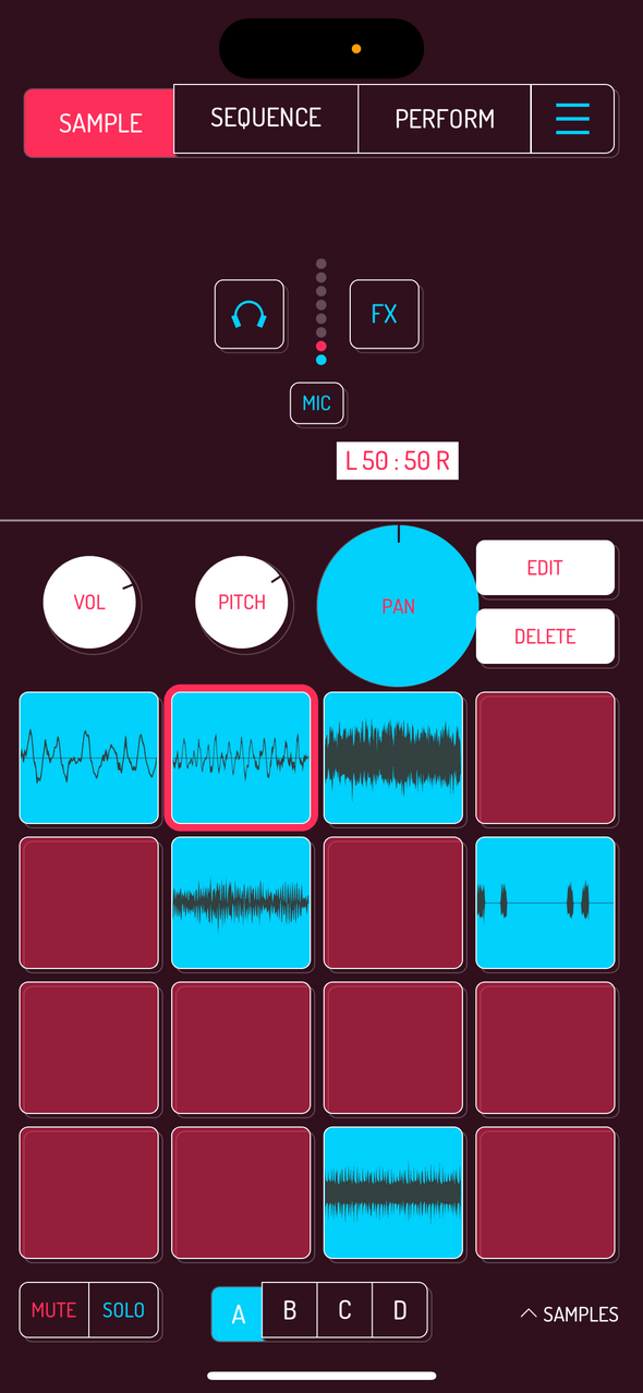 Main sample pan control — Phone 화면