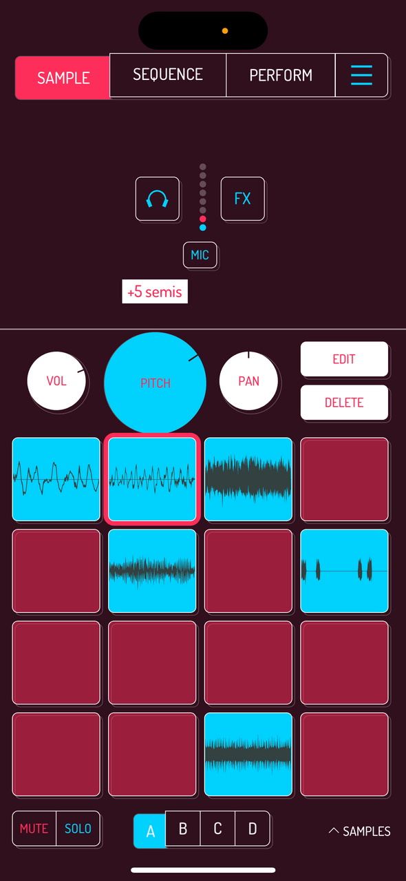 Main sample pitch control — Phone 화면