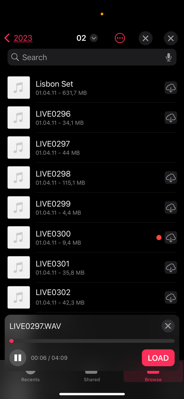 Import audio from files — Phone 화면