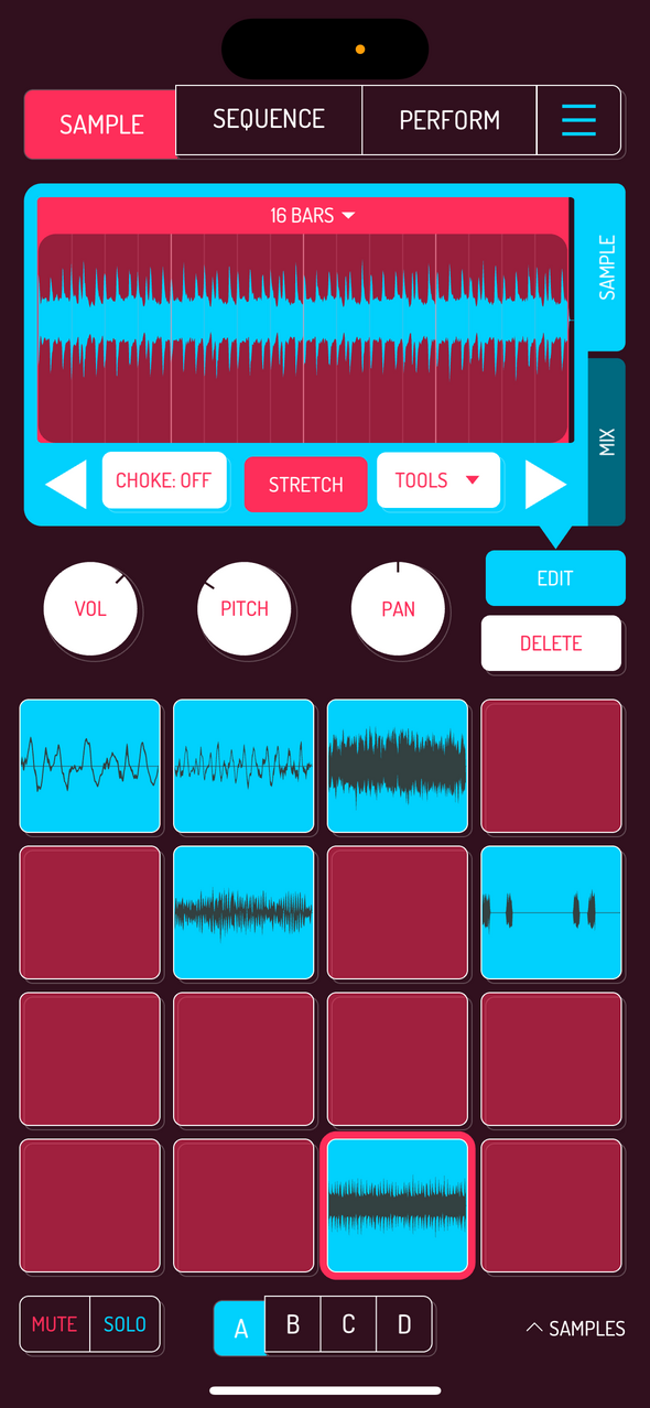 Timestretch menu — Phone 화면