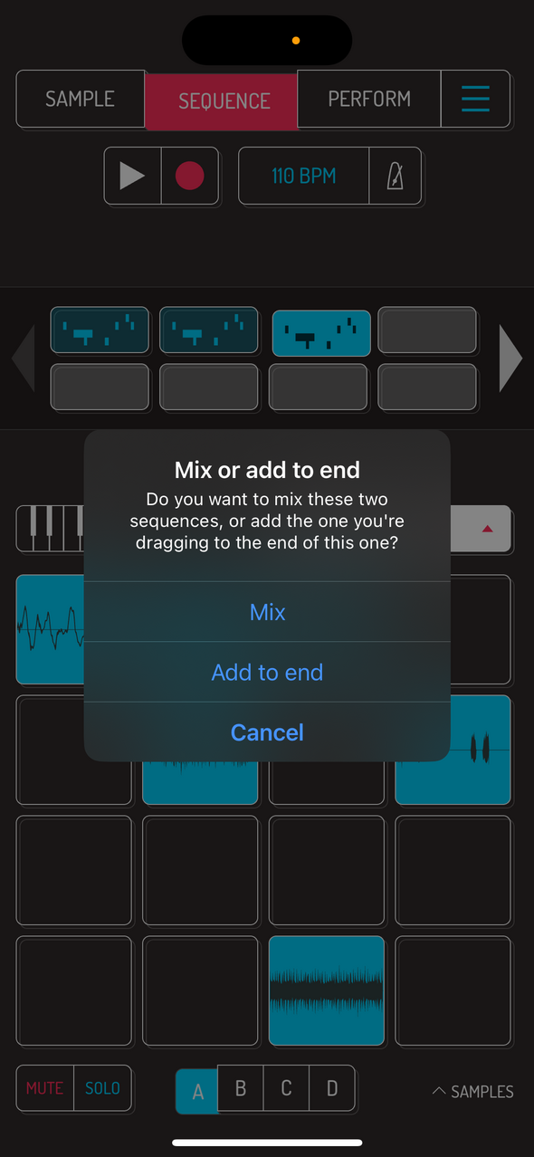 Mix and merge dialog — Phone 화면