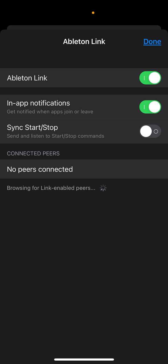 Ableton Link settings — Phone 화면