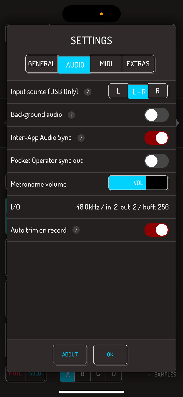 Audio settings — Phone 화면