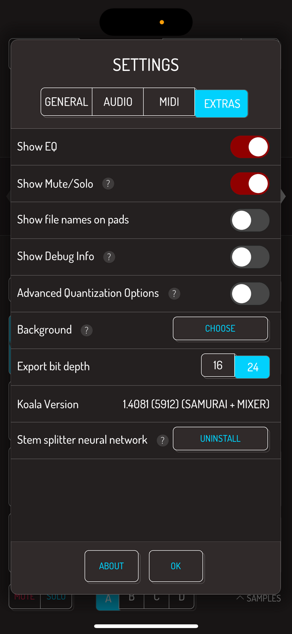 Extras settings — Phone 화면