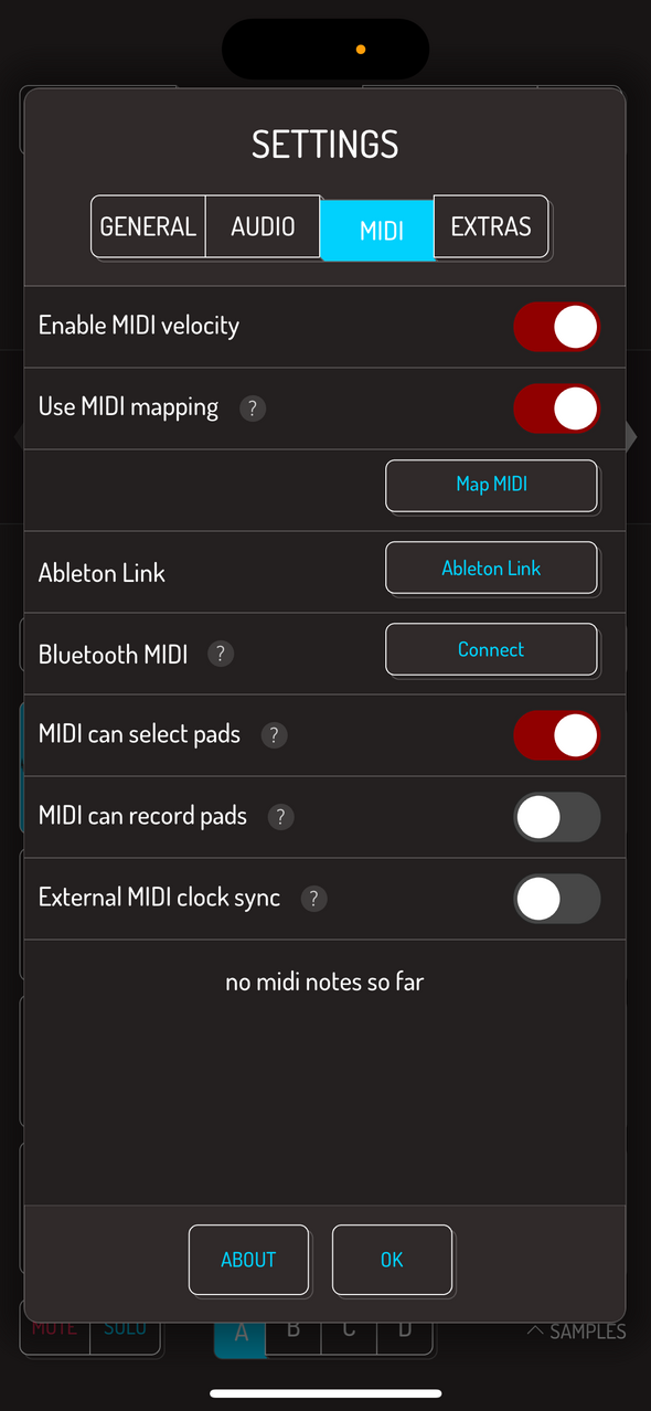 MIDI settings — Phone 화면